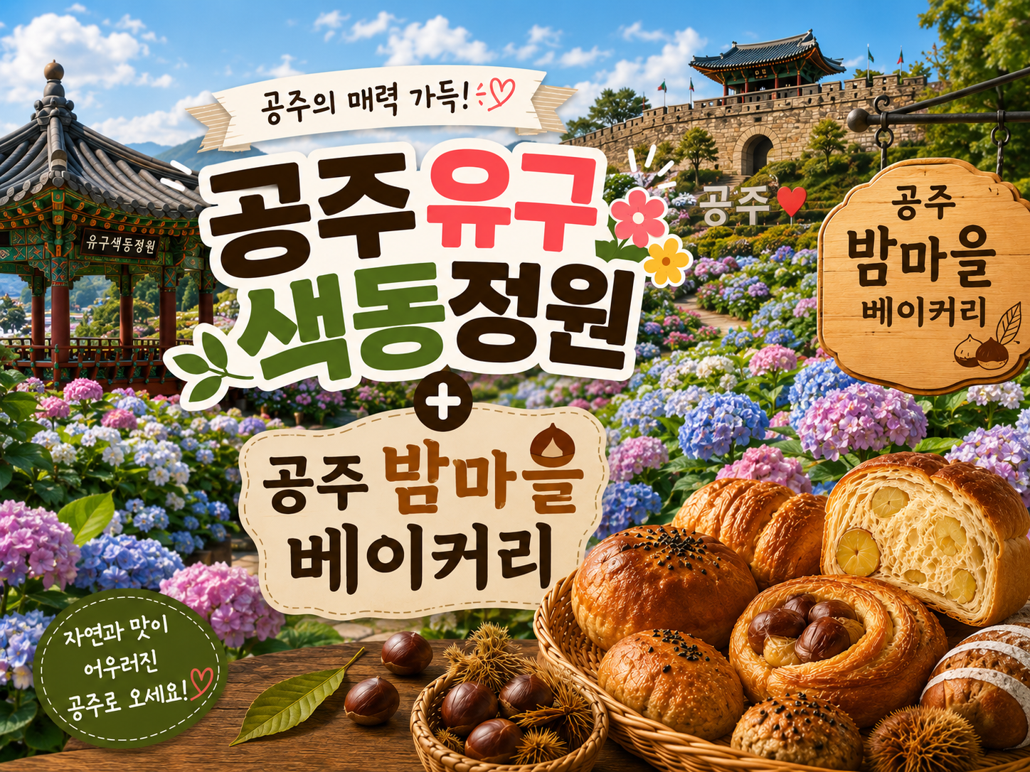 [C-174B] 공주 유구 색동정원 수국축제+공산성&밤마을베이커리+공주산성시장